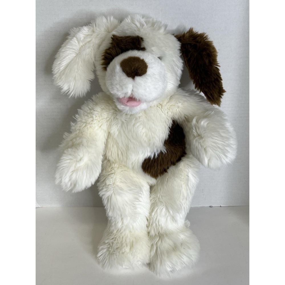 Build A Bear Plush Puppy Dog White Brown Spots Poseable Ears Magnetic Mouth 16"